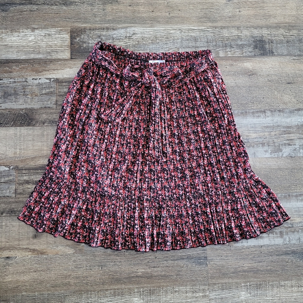 Dex Pleated Floral Skirt in Black and Pink